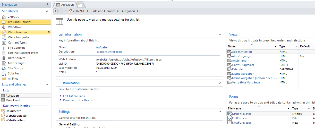 SharePoint Aufgaben App Ansicht Bearbeiten