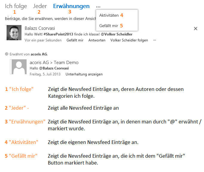 Newsfeed Ansichten