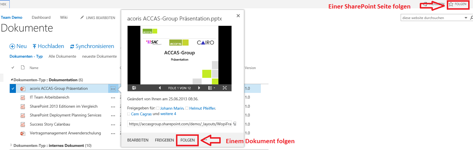 Seiten und Docs folgen