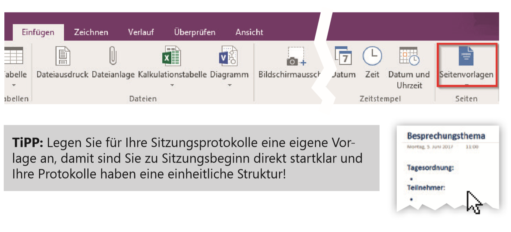 OneNote Vorlagenfunktion