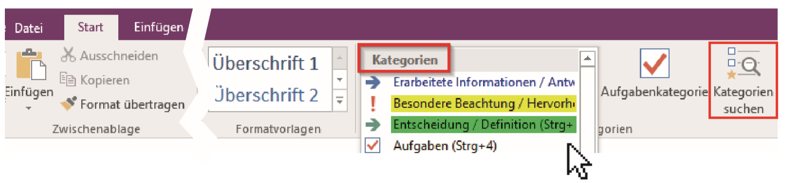 OneNote Notizen kategorisieren