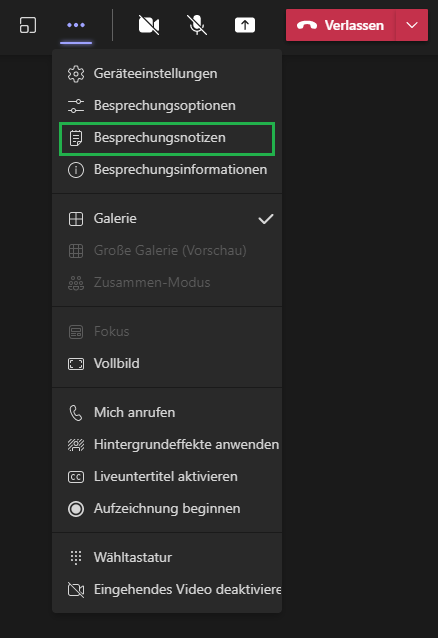 Screenshot Besprechungsnotizen