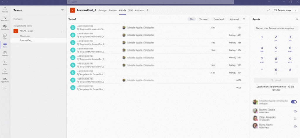 Verpasste Anrufe TEAMS Telefonie
