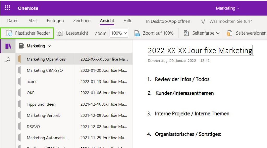 Plastischer Reader in OneNote 1