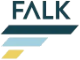 portfolio_logo_falk a black background with blue and yellow text