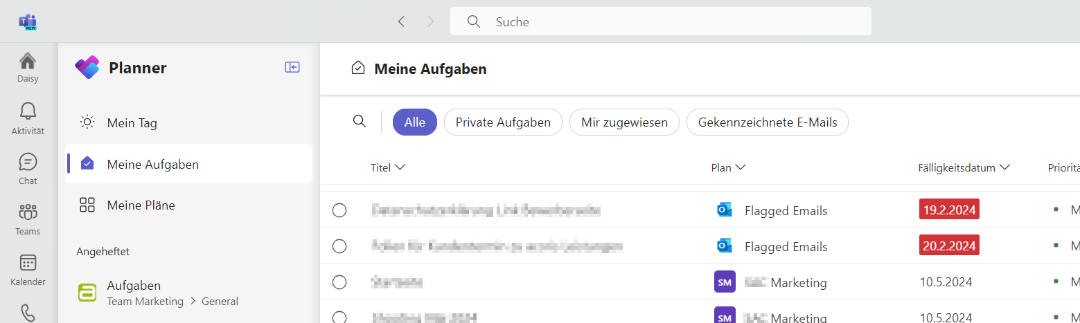 Screenshot der neue Microsoft Planner