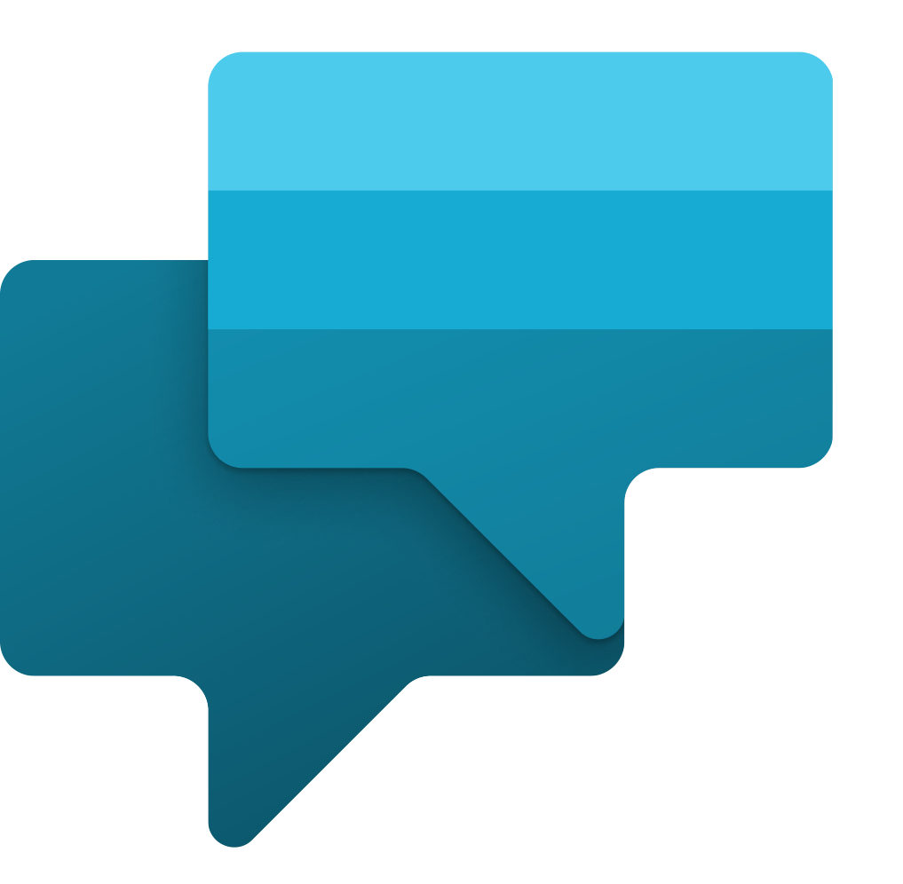 Das Logo von Power Virtual Agents zeigt zwei Sprechblasen in der Farbe Petrol.